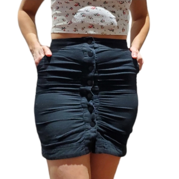 100% Linen Cotton button Down Cinched Skirt - Picture 2 of 10